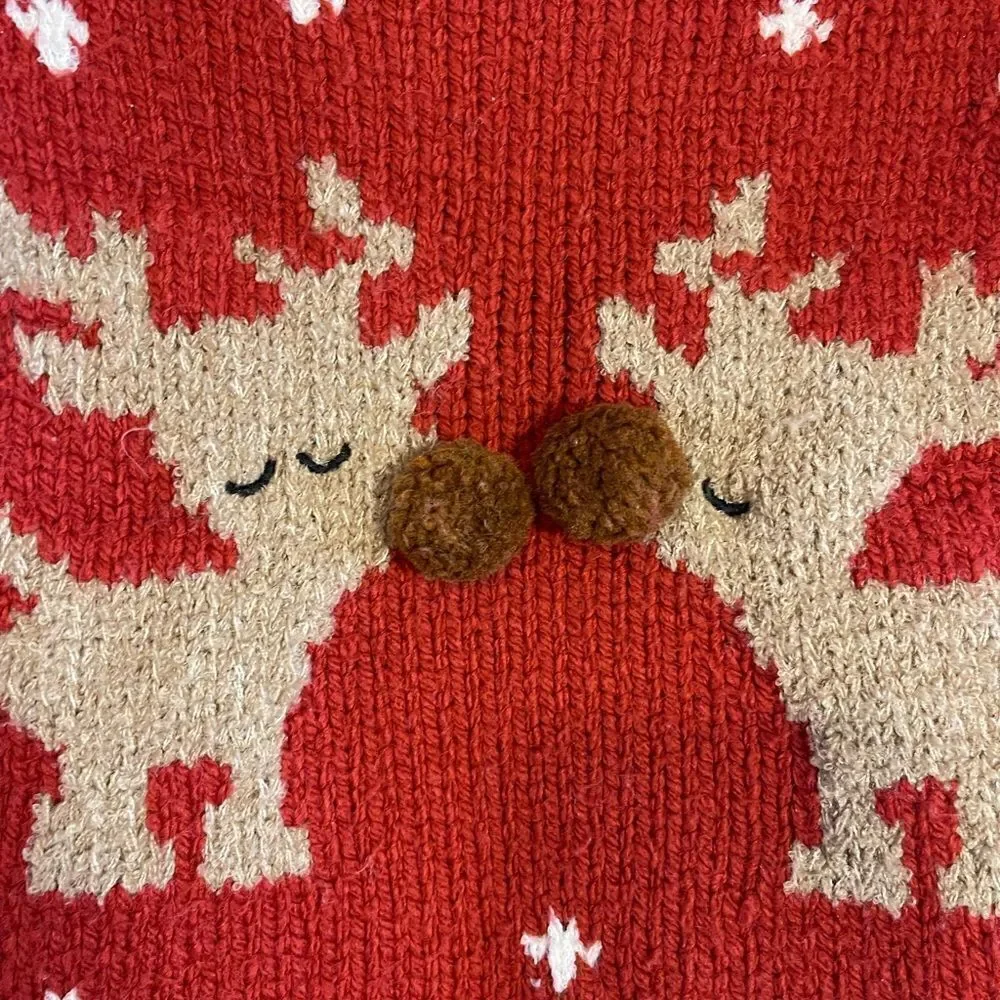 ZARA Toddler Reindeer Red Tan/Brown Sweater Winter Holiday | SZ 12-18 months